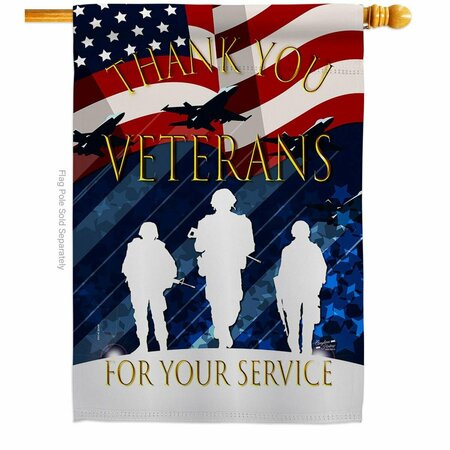 PATIO TRASERO 28 x 40 in. Thank You Veterans House Flag w/Armed Forces Service Dbl-Sided Vertical Flags  Banner PA3875695